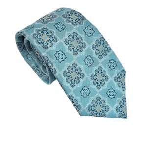 PAUL FREDRICK Teal Blue Medallion Silk Tie Classic Elegant